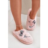 FK1 Women's Furry Slippers With Patches And Bow Pink Linnorelia Cene