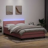 Krevet s oprugama i madracem LED ružičasti 140x210 cm baršunasti | Eponuda.com