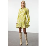 Trendyol Oil Green Floral Mini Woven Dress