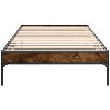 vidaXL Posteljni okvir dimljeni hrast 100x200 cm inž. les in kovina, (21128583) | Shoptok.si