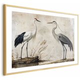  Plakat - Birds from an Old Engraving - vintage-style illustration of a heron and a crane 60x40 Zlatni okvir s margom | shoptok.hr