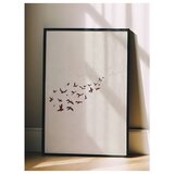 Wallxpert uramljena slika 115204, jato bordo ptica na svetlobež pozadini, 50 x 70 cm, crni ram Cene