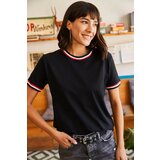 Olalook Women's Black Sleeve And Collar Detailed T-Shirt cene