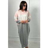 Kesi Tri-Color Hooded Dress Powder Pink + Ecru + Grey cene