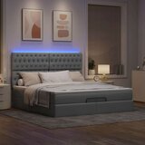 vidaXL Otomanski posteljni okvir z vzmetnico siv 160x200 cm blago | Shoptok.si