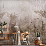 Foto tapeta - Forest motif - deer with antlers among fern leaves on concrete pattern 400x280 | shoptok.hr