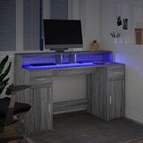  Radni stol s LED svjetlima siva boja hrasta 140x55x91 cm drveni | Eponuda.ba