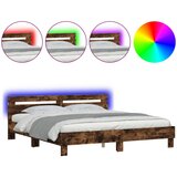 Furnova Posteljni okvir z vzglavjem in LED dimljen hrast 160x200 cm, (21936215) | Shoptok.si
