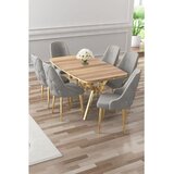 Hanah home trpezarijski set Asel, sto i 6 stolica, ploča u dekoru Hazar, zlatne noge, siva tkanina Babyface | Eponuda.com