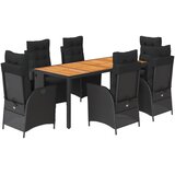  7-dijelni vrtni blagovaonski set s jastucima crni od poliratana Crna Dužina stola 190 cm | Shoptok.si