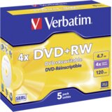 Verbatim DVD+RW 4.7GB X4 PRATA FOSCO (CAIXA DE 5 CROCOS) PARA GRAVAÇÃO, (5000260826) | Shoptok.si