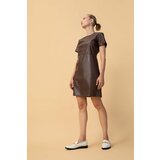 Defacto A Cut Crew Neck Faux Leather Mini Short Sleeve Knitted Dress | shoptok.hr