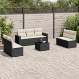 Maison Chic Seti vrtnega pohištva - Vrtna garnitura - Vrtni pohištvo set 8-delna z blazinami črn poli ratan, (21800120) | Shoptok.si
