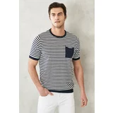 ALTINYILDIZ CLASSICS Men's Navy Blue-white Standard Fit Crew Neck 100% Cotton Striped Knitwear T-Shirt