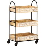 vidaXL Kuhinjski voziček 3-nadstropni 46x30x76 cm trden mangov les | Shoptok.si