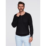 Ombre Men's ribbed sweater with buttons at the neckline - black Cijene