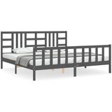 The Living Store Posteljni okvir z vzglavjem siv 200x200 cm trden les - Posteljni Okvir, (21530314) | Shoptok.si