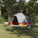 vidaXL družinski tipi šotor siva in oranžna 6-osebni vodoodporen | Shoptok.si
