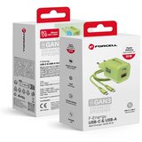 forcell f-energy crystal color gan III VT-41 putni punjač sa silikonskim kablom sa 1 x type c + 1x usb a utičnicama. pd QC4.0 33W zeleni | ePonuda.com