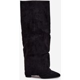 Boto Insulated Women's Boots with Turned Shaft on Heel Eco Suede Black Elivira | shoptok.hr