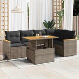 vidaXL Vrtna sedežna garnitura z blazinami 6-delna siv ratan/akacija, (21783187) | Shoptok.si
