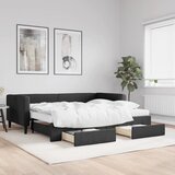 vidaXL Izvlečna dnevna postelja s predali črna 90x200 cm blago Cene