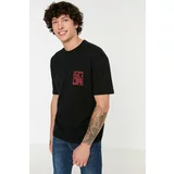Trendyol Black Relaxed/Casual Fit Crew Neck Text Printed 100% Cotton T-Shirt