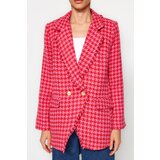 Trendyol Fuchsia Tweed Regular Lined Double Breasted Closed Woven Crowbar Blazer Jacket | Shoptok.si