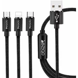 Yesido - Podatkovni kabel (CA-60) - 3u1 USB na Type-C-Lightning - Micro USB 60W 3A 1.2m - crni