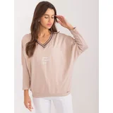 Fashion Hunters Beige women's oversize blouse with neckline