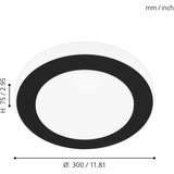 Eglo Carpi zidna/stropna, Led, 11w, 950lm, ip44, prom 300, crna/bijela/čelik/plastika | shoptok.hr