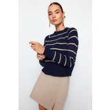 Trendyol Navy Blue Silvery Striped Knitwear Sweater Cene