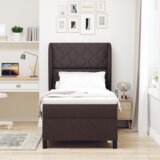 vidaXL Postelja na dnu s časom Temno rjava 90x190 cm Tkanina, (22052177) | Shoptok.si