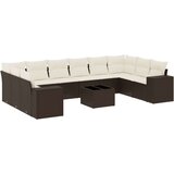 vidaXL 11-dijelni set vrtnih sofa od poliratana s jastucima smeđi | shoptok.hr