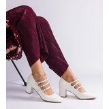 Gemre White block heel pumps with decorative buckles Izida | Shoptok.si