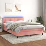  Box spring s madracem LED ružičasti 140x190cm baršunasti Cijene