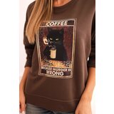 Kesi Włoski Women's cotton sweatshirt with a cat print and text brown | shoptok.hr