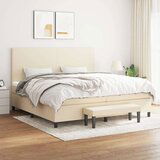 vidaXL Box spring postelja z vzmetnico krem 200x200 cm blago, (20851597) | Shoptok.si
