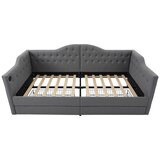 Lumor Postelja s predali 90x200 cm, oblazinjena z lanom - Z možnostjo polnjenja in lesenimi letvicami - Siva, (22155572) | Shoptok.si