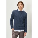 AC&Co / Altınyıldız Classics Men's Aviator Blue Standard Fit Normal Cut Crew Neck Jacquard Wool Knitwear Sweater. Cene