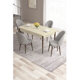 Hanah home trpezarijski set Roz, sto na razvlačenje i 4 stolice, krem ploča, noge boje oraha, siva tkanina Babyface | Eponuda.com