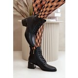 VINCEZA Lace Up Women's Heeled Boots Made Of Natural Leather Insulated Black 91110 | Shoptok.si