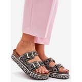 Boto Slides with decoration and buckles on platform black Mellene | shoptok.hr