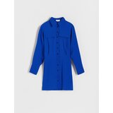 Reserved mini srajčna obleka - modra | Shoptok.si