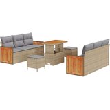  9-delni vrtni sofa set z oblazinjenjem v bež poli ratanu in akaciji | Shoptok.si