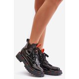 Boto Leather Patent Ankle Boots Worker With Zipper Black Anafra | Shoptok.si