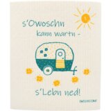 OWOSCHFETZN Gobasta krpa "s'Owoschn kann wartn - s'Lebn ned!" - petrolej/rumena | Shoptok.si