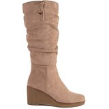 Shelvt Suede beige women's knee-high boots | shoptok.hr