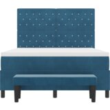  Krevet s kutijom s madracem i klupicom Tamno plavi 140x200 cm Baršun | shoptok.hr