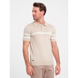 Ombre Men's soft knit polo shirt with contrasting stripes - beige | Shoptok.si